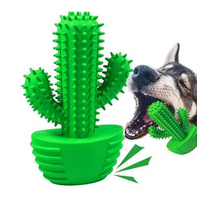 Manufacturer Wholesale Natural Rubber Dog Toothbrush Durable Cactus Dog Chew Toy With Squeak